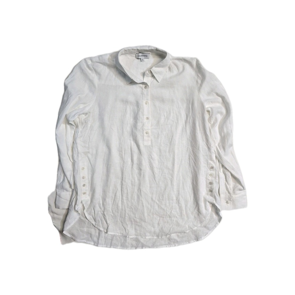 Calligraphie Linen Women's Pull Over Shirt White M Button-Up‎ Relaxed